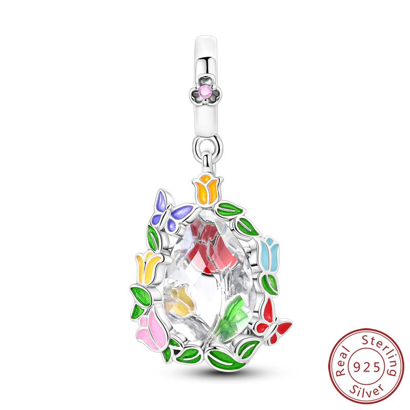 Elegant S925 Silver Butterfly & Dragonfly Multicolor Charms Beads Pendant 3mm DIY Fine Jewelry Making Accessories Gifts