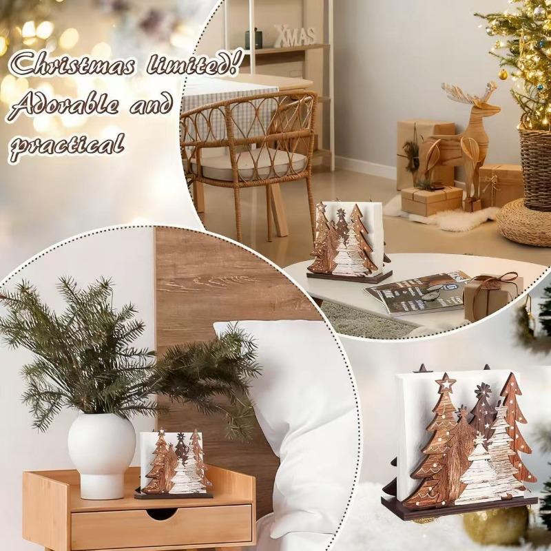 1PC Wooden Christmas Tree Tissue Holder, Desktop Three-dimensional Paper Holder, Tissue Base Napkin Holder