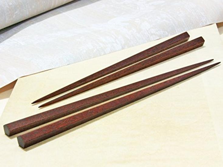 Daikokuya Edo Wooden Skillfully Carved Ironwood Pentagonal Cutting Pair Medium Chopsticks, (Slightly Thick) 1 Size 21.5cm
