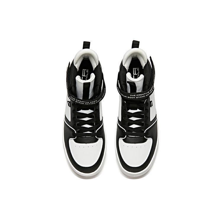 Anta Textile, Synthetic Leather Slip Resistant Abrasion Resistant High Top Skateboard Shoes Men's Black White 91948061-4