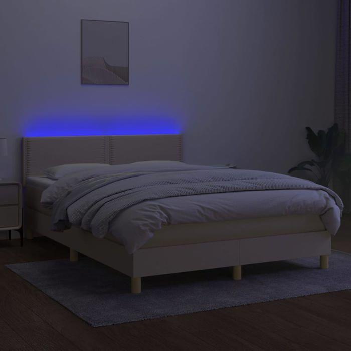 Exclusive House - Bed Slatted Base with LED Mattress Cream 140x200 Cm Fabric