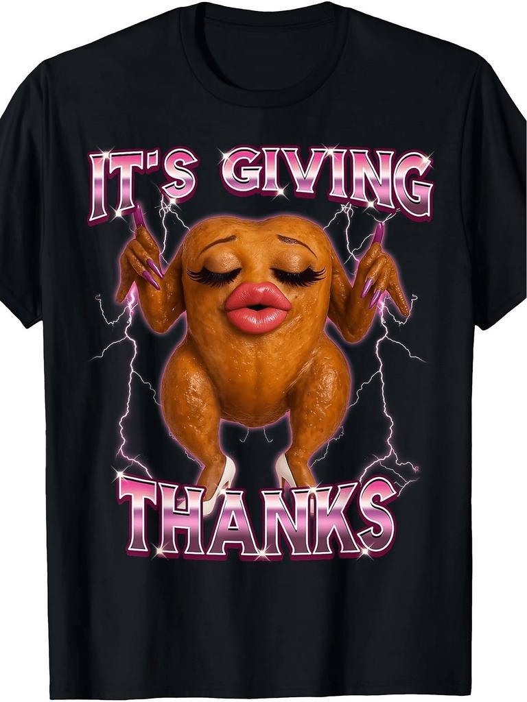 Funny Turkey Thanksgiving T-Shirt Retro It'S Giving Thanks Graphic Suitable for Humorous Holiday App
