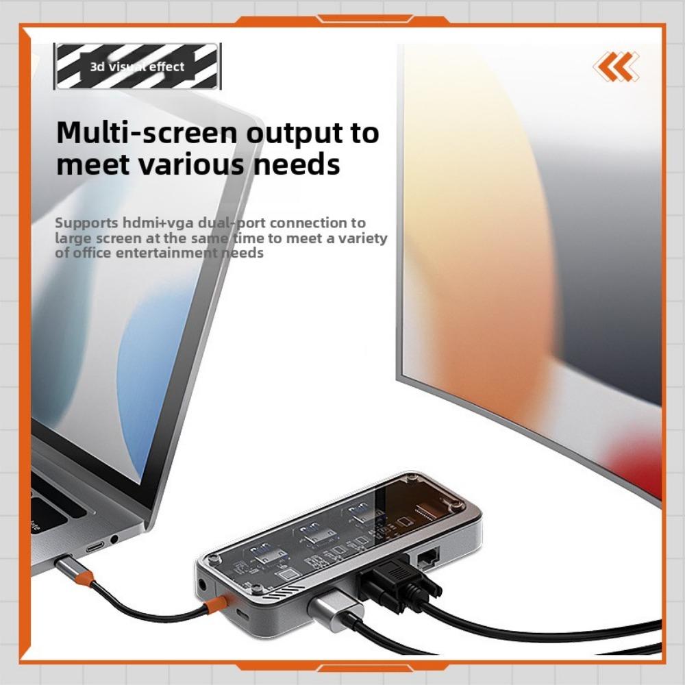 10-in-1 Type-C USB Hub with Transparent Design Multi-Function Dock Adapter