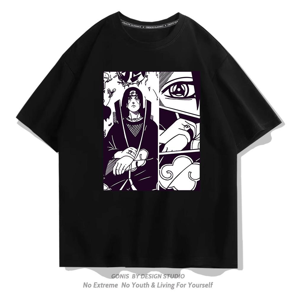 Naruto short-sleeved T-shirt summer anime Uchiba ferret retro cotton half-sleeved loose teen top 150XXS
