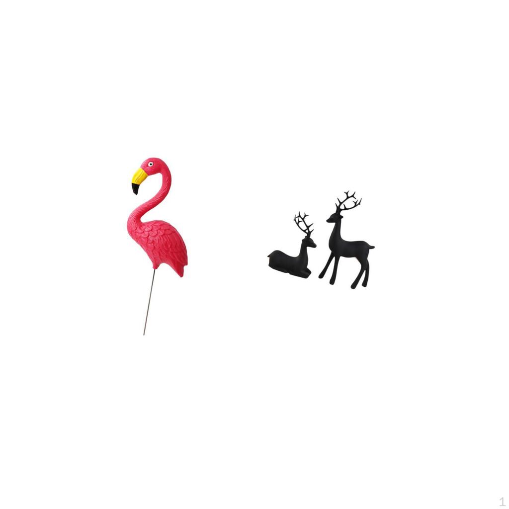 Flamingo Fairy Garden Sculpture And Black Reindeer Resin Figurine Set for Holiday Yard Room Balcony