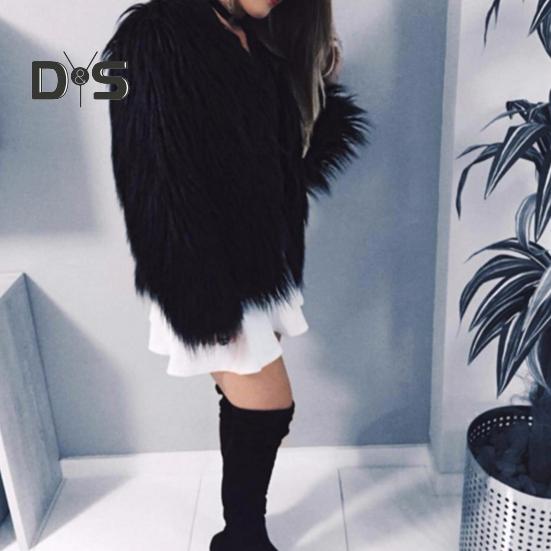 Women's Faux Fur Jacket Warm Plush Round Neck Coat Autumn Winter Long Sleeve Solid Color Furry Coat for Casual Street Wear Shopping