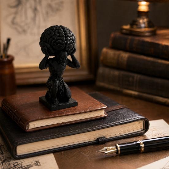 Desktop Ornament, Stress Relief Dark Matte Texture Figure, 3D Printed Funny Brain Sculpture for Office Study