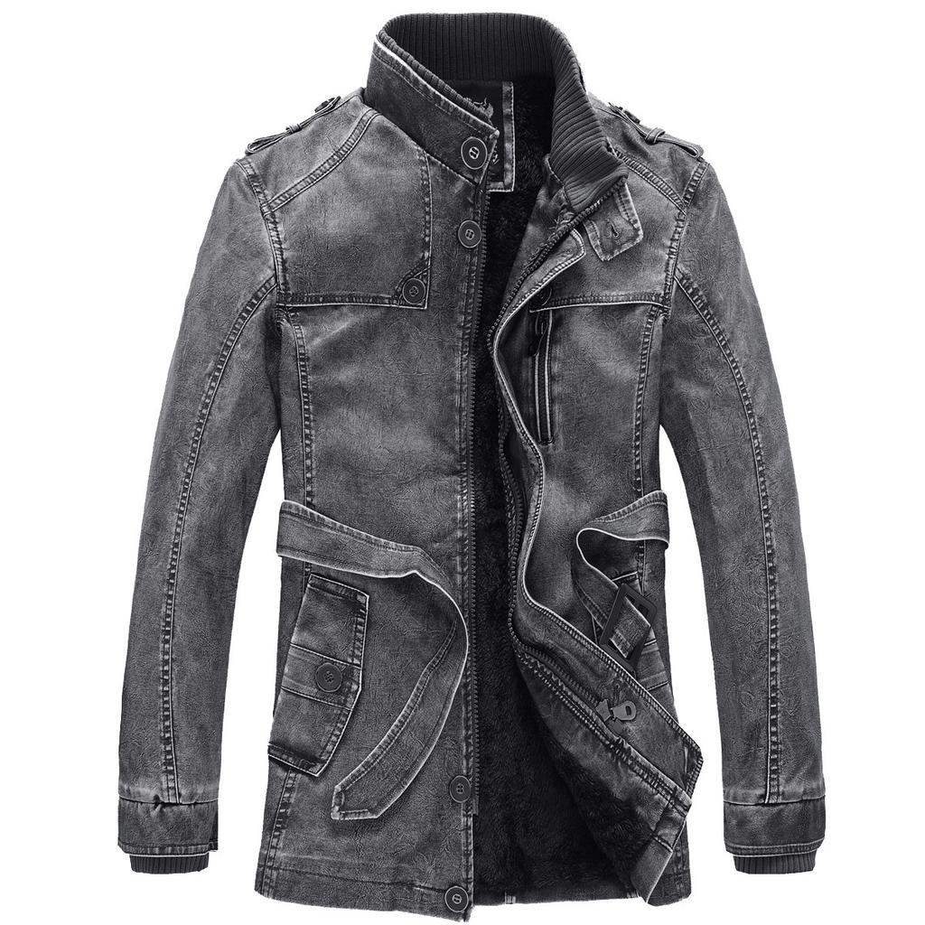 Original Order Medium and Long PU Leather Jacket, Personalized Washed Men's Locomotive Leather Jacket