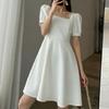 Square Neck Retro Short Sleeve Women Dress  Fashion Summer Elegant Female Basic Bodycon A Line Dresses