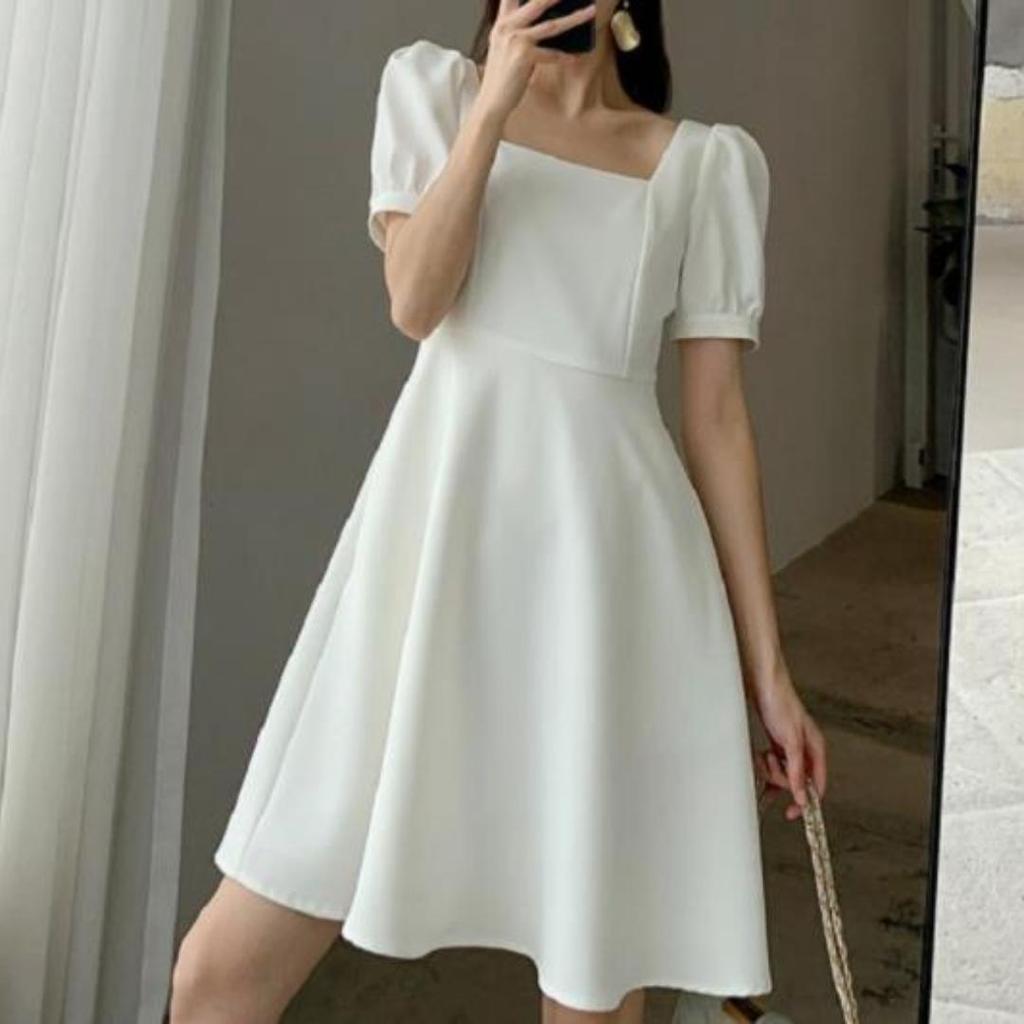 Square Neck Retro Short Sleeve Women Dress  Fashion Summer Elegant Female Basic Bodycon A Line Dresses