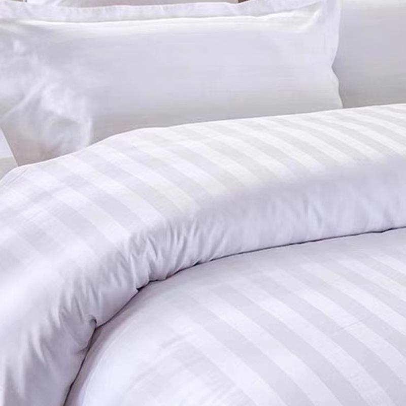 White Satin Stripe Duvet Cover and Pillowcase Set for Hotel or Guesthouse Bedding