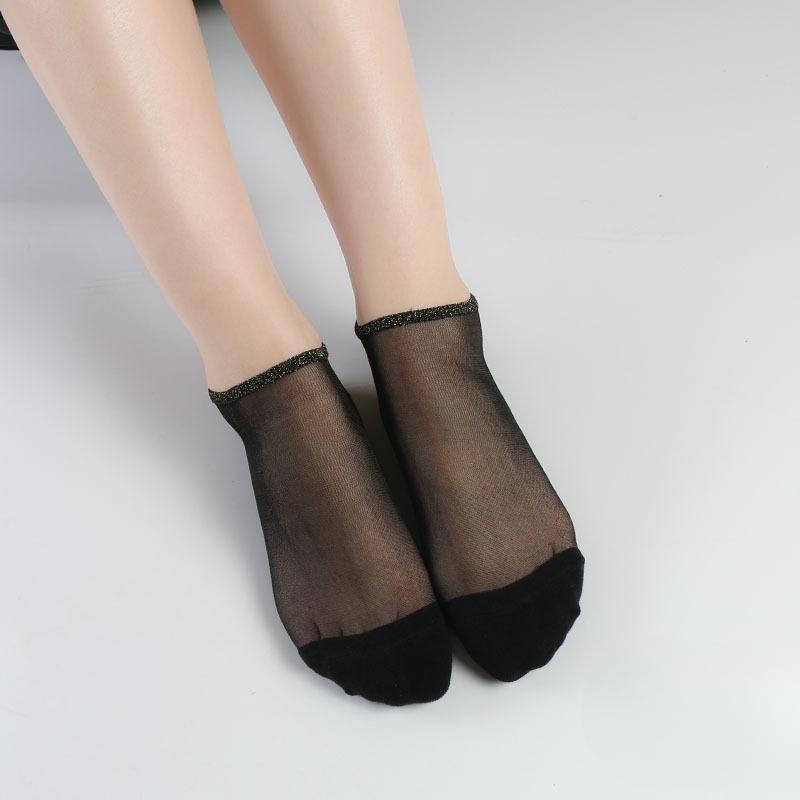 

Женские весенне-летние новые тонкие простые носки-лодочки из хрустального шелка 1 pair чёрный