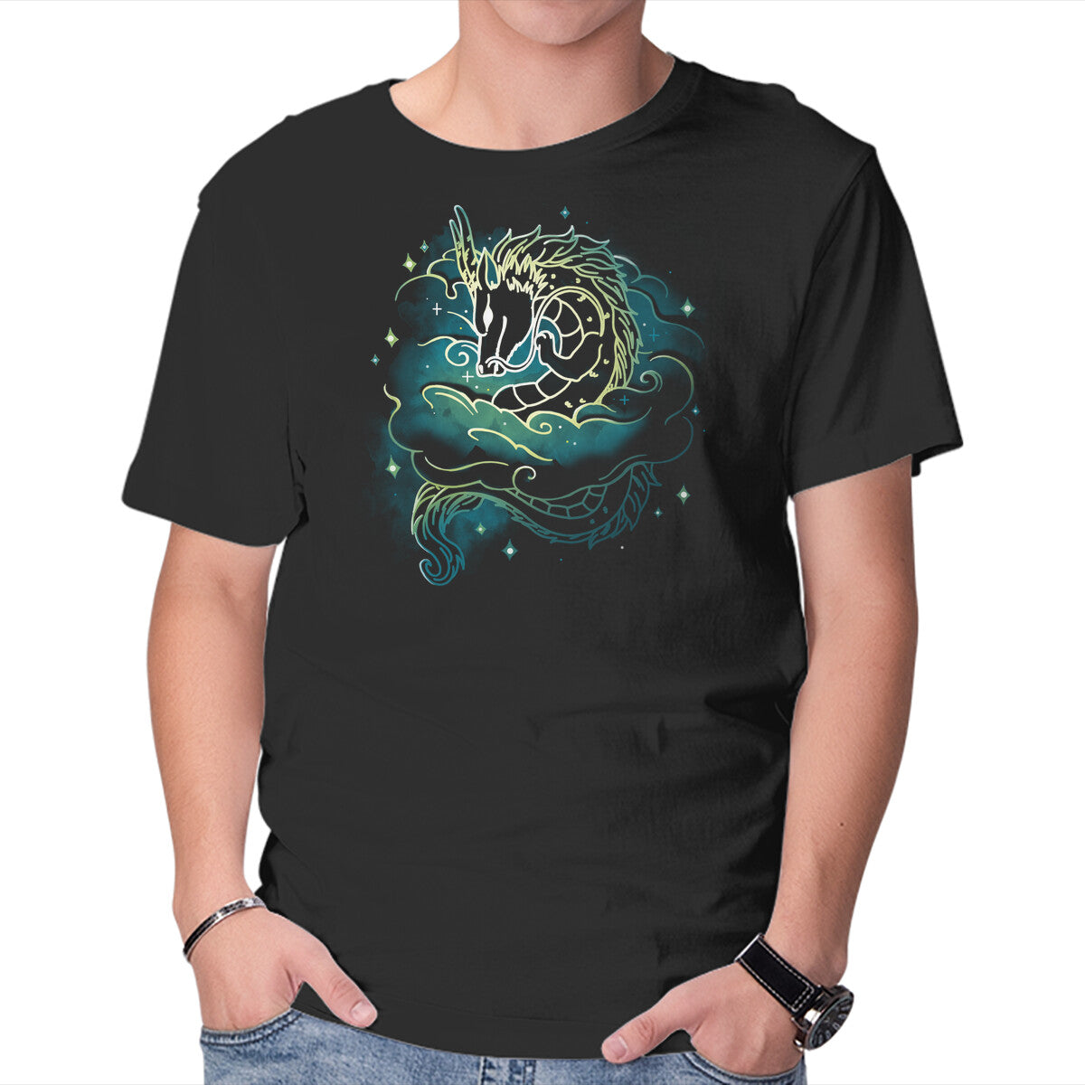 Unisex Crew Neck T-Shirt Nebula Dragon Graphic Short Sleeve Casual Tee XXXXL