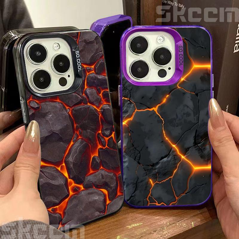 Creative Volcanic Magma Electroplate Silver IMD Case For iPhone 16 15 14 Pro Max Plus 11 12 13 Pro 7 8 Plus X XS XR Hard Cover