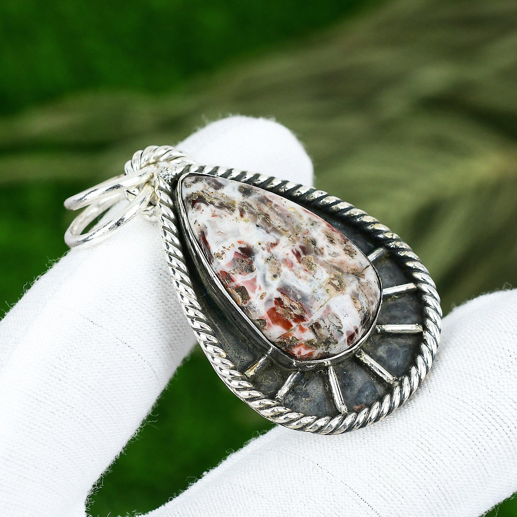 

925 Sterling Silver Pear Rainbow Jasper Gemstone Handmade Wife Pendant Jewelry