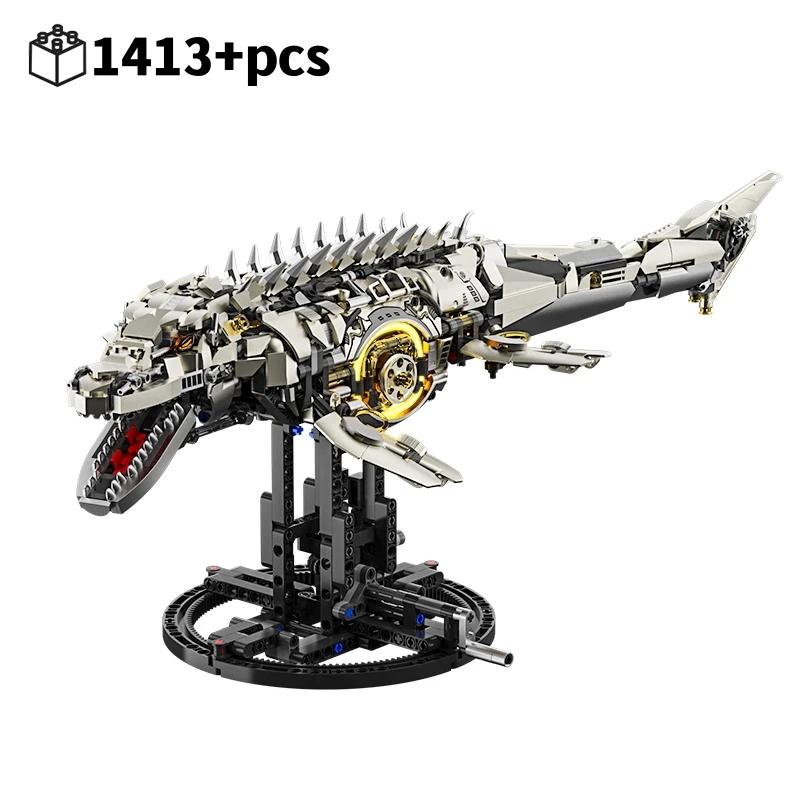 

Non-Toxic 1413Pcs Dinosaur Building Toys Light Up Mosasaurus Sea Dragon Technical Model Moving Joint Creative Home Decor Gift