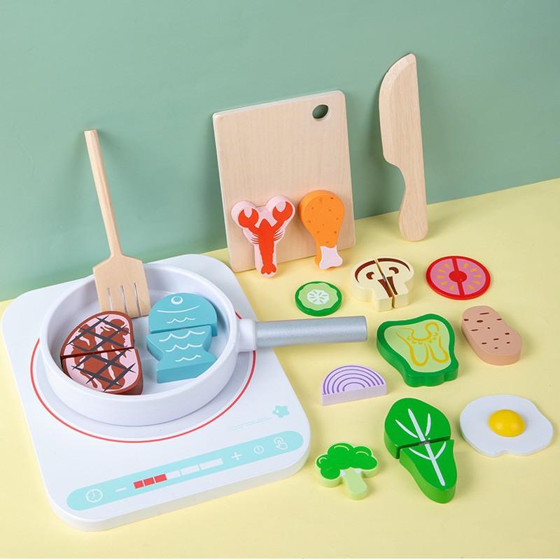 Wooden early education children's hot pot set simulation induction cooker children's play house kitchen boys and girls educational toys