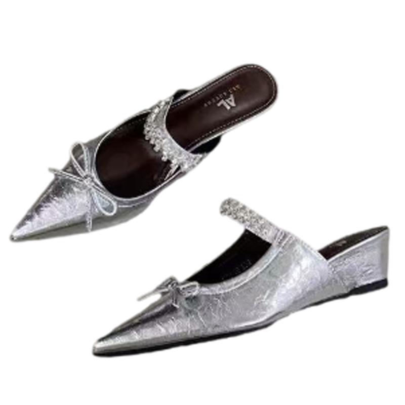 Fashion Wedges Woman Slippers Crystal Elegant Shoes Mid Heels Slingback Pumps Fashion Women Mules Shoes 2025 Summer Dress Mujer Zapatos
