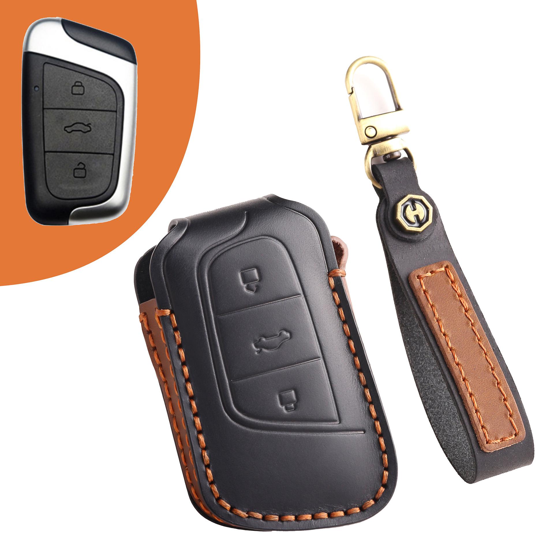 

Подходит для чехла для ключа Chery small ant Arrizo e Tiggo e big ant QQ ice cream кожаный чехол для ключа с пряжкой чёрный