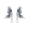 S925 Silber Kristall Schmetterling & Perlen Ohrringe - Elegant und Trendig Damen Leichter Luxus