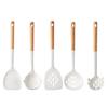 Food Grade Silicone Kitchen Utensils Set Beech Wood Handle Heat Resistant Non-Stick Cookware Spatula Spoon Whisk Tongs