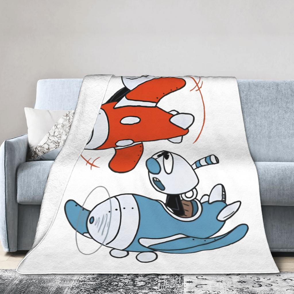 Cartoon Cuphead and Mugman Game Blanket Flannel Textile Decor Multi-function Soft Throw Blanket for Sofa Outdoor Bedspreads