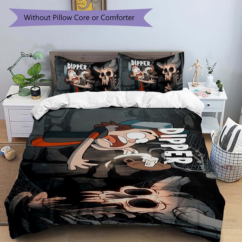 3Pcs Dipper'S Adventure Cave Bedding Set Soft Fabric Duvet Cover Pillowcases Home Xmas Halloween Gift 1 Duvet Cover 2 Pillowcase S1334