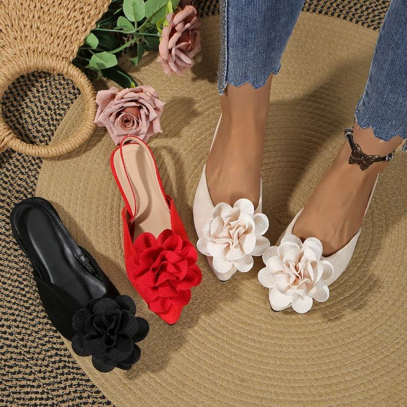 2025 Summer Flower Women Sandals Fashion Pointed Toe Singbacks Shoes  Elegant Stripper Party Flats Sandalias