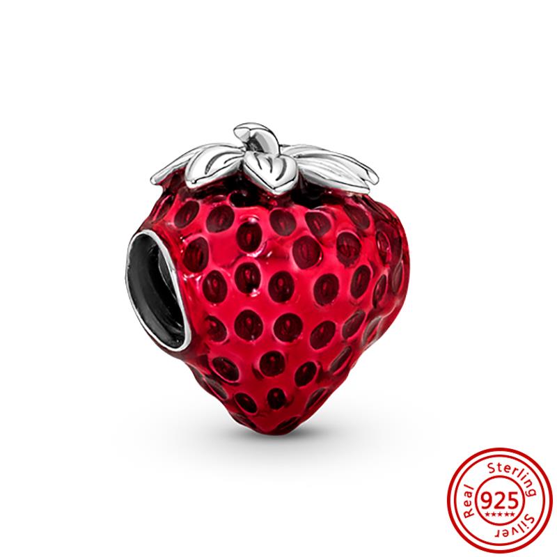 925 Copper Strawberry Apple Cherry Fruits Ice Cream Coffee Cup Pendant Sweet Beads Fit Original Pantaro Charms Bracelet Zircon