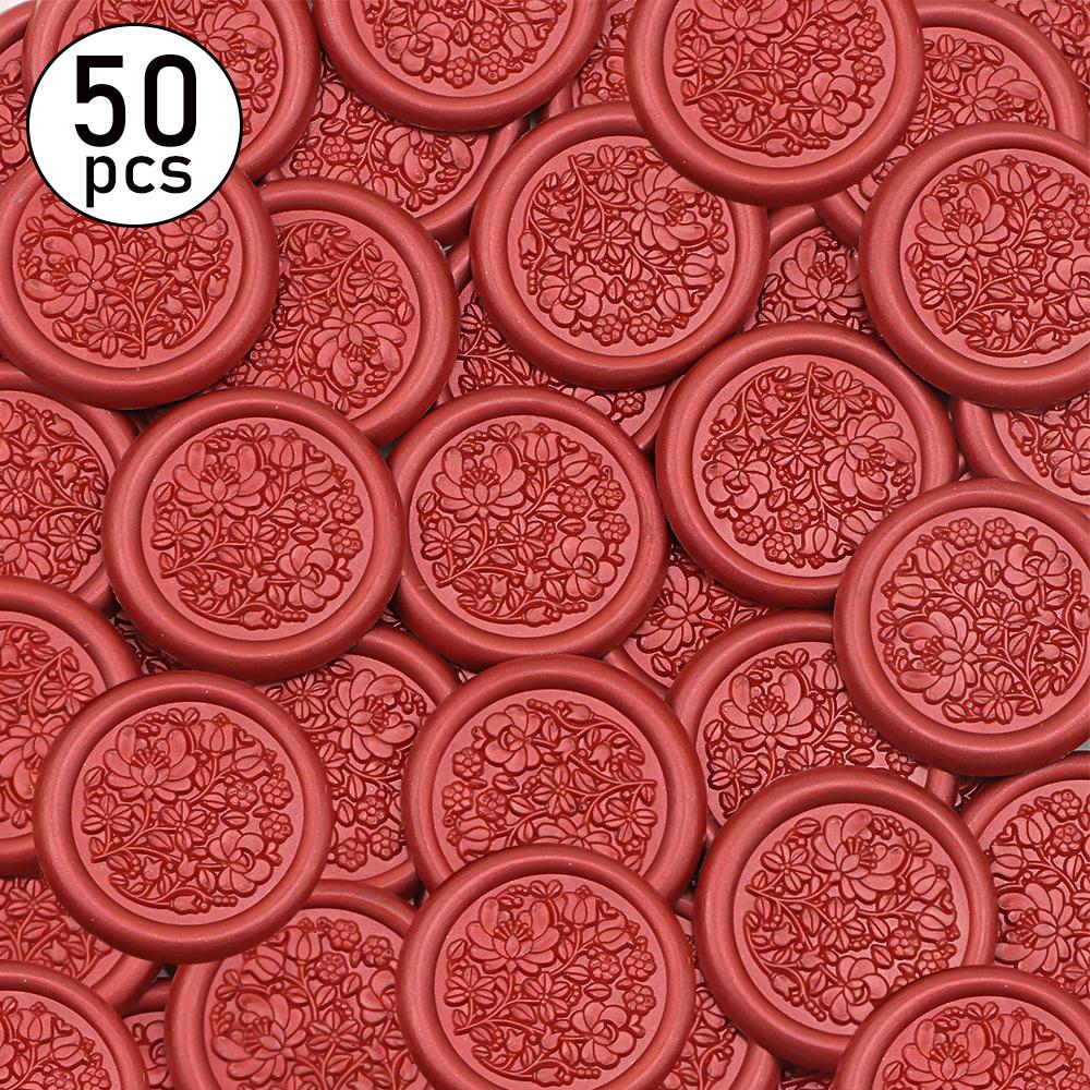 50cs Self-Adhesive Stickers 5 Colors Flowers Pattern Wax Seal Staickers Envelope Seal Sticker for Wedding Invitations Greeting