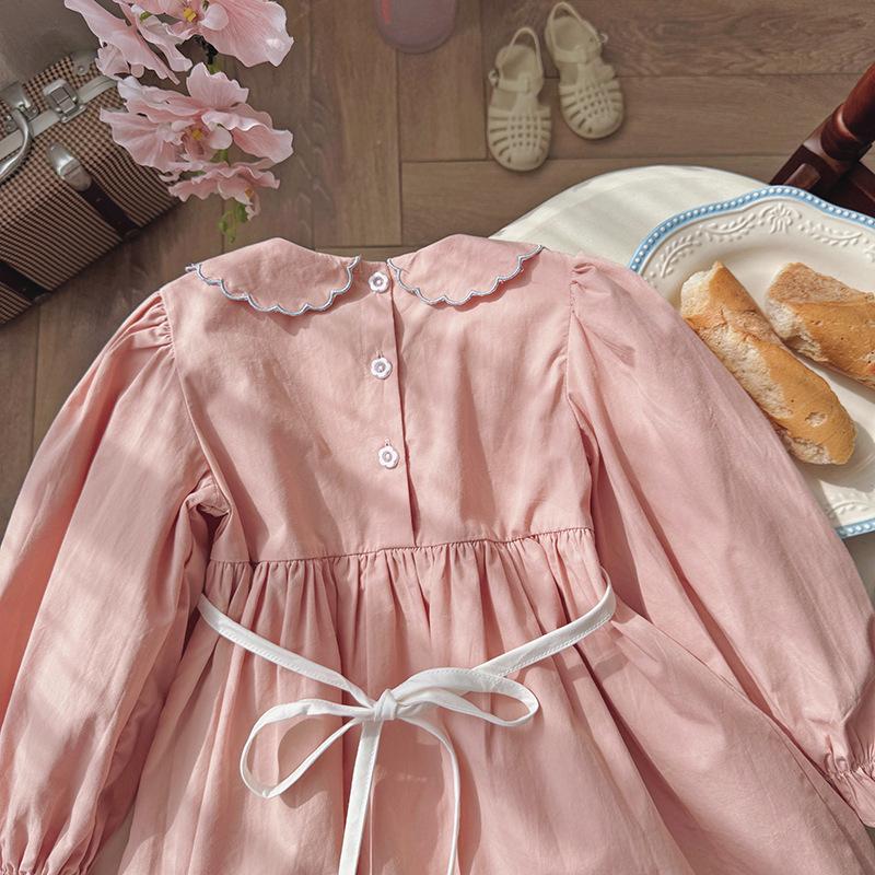 Sweet Strawberry Embroidered Princess Dress: Autumn 2025 Two-Piece Look, Color Block, Long Sleeve Cotton Dress for Girls