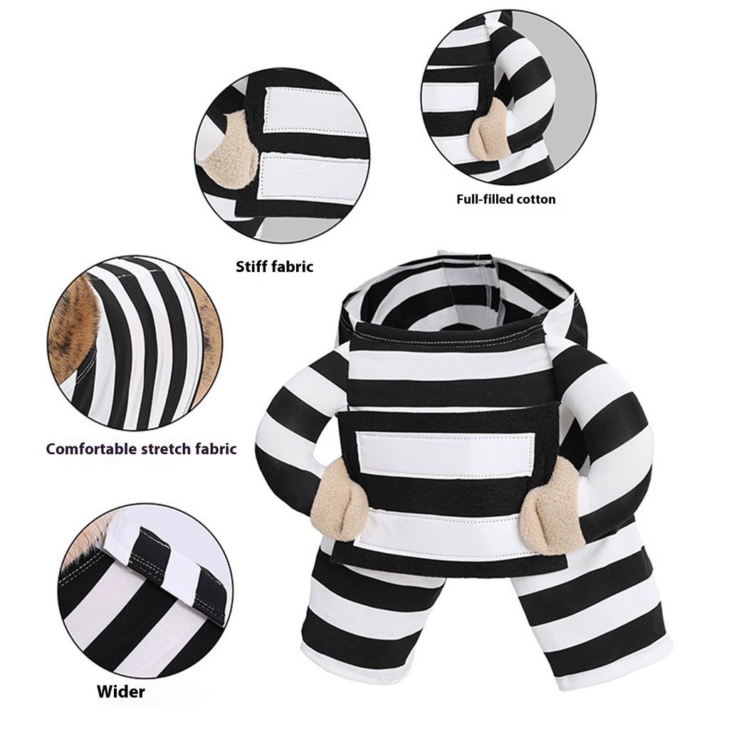 Comfortable Prisoner Costume Funny Striped Outfit Party Wear for Small Dog Cats Theme Party and Holiday Dressingup