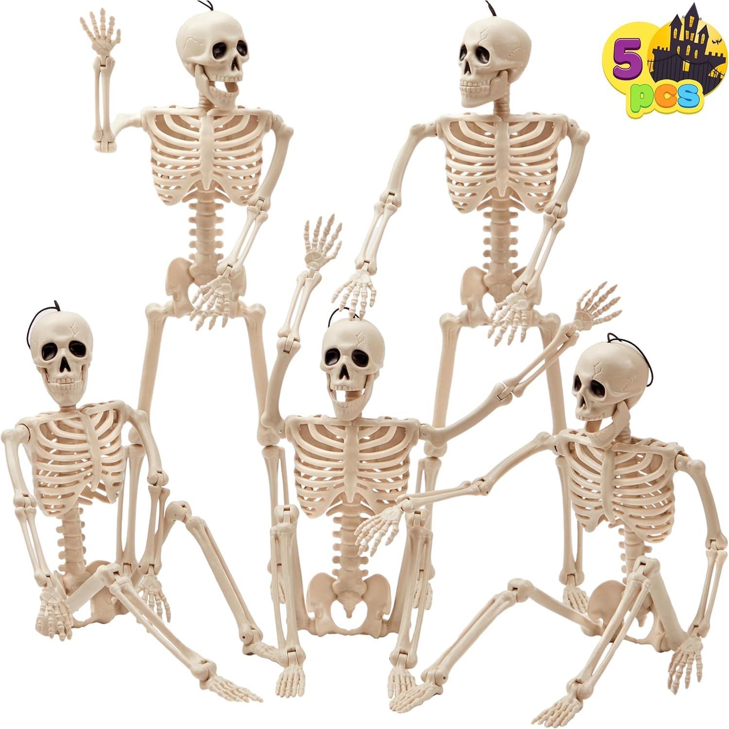 

Joyfy Halloween 5 Pcs Skeleton Decorations 16 inch Poseable Skeleton for Halloween Party Graveyard Haunted House Accessories