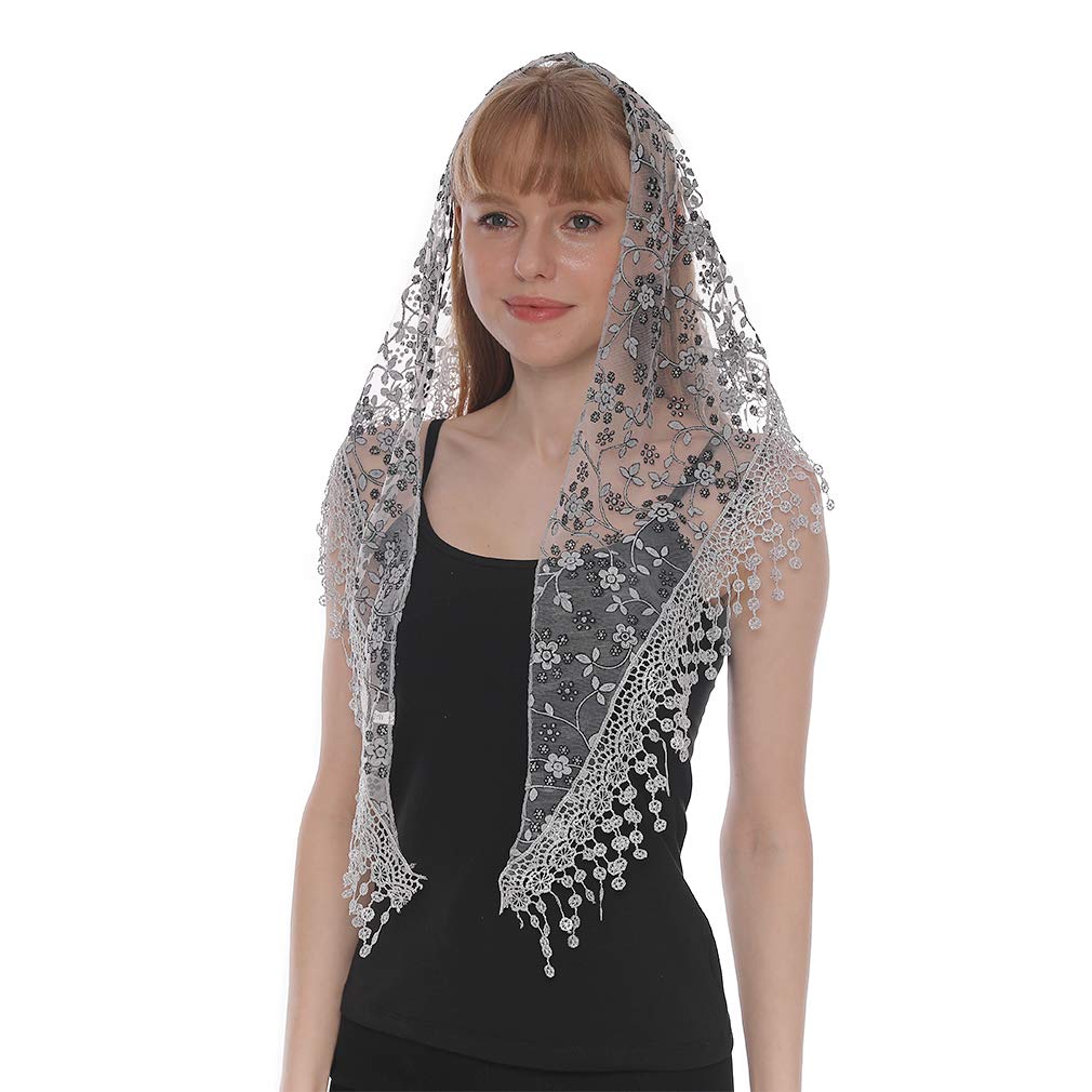 Embroidered Scarf for Church Shawl with Spanish Fringes Christian Veil Spanish Mantilla Lace Shawl Floral Women Handkerchief
