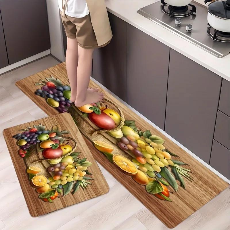 Realistic Fruit Combination Kitchen Long Runner Rug Vibrant Pastoral Style Decor Non Slip Soft Mat Home Decoration Welcome Mat