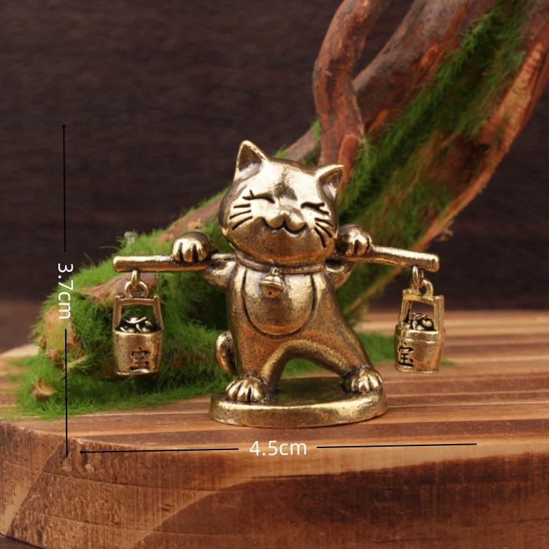Lustige Katze Messing Kleine Ornament Heim Büro Schreibtisch Kätzchen Figuren Handgefertigt Tischplatte Kupfer Tier Skulptur Dekoration Handwerk