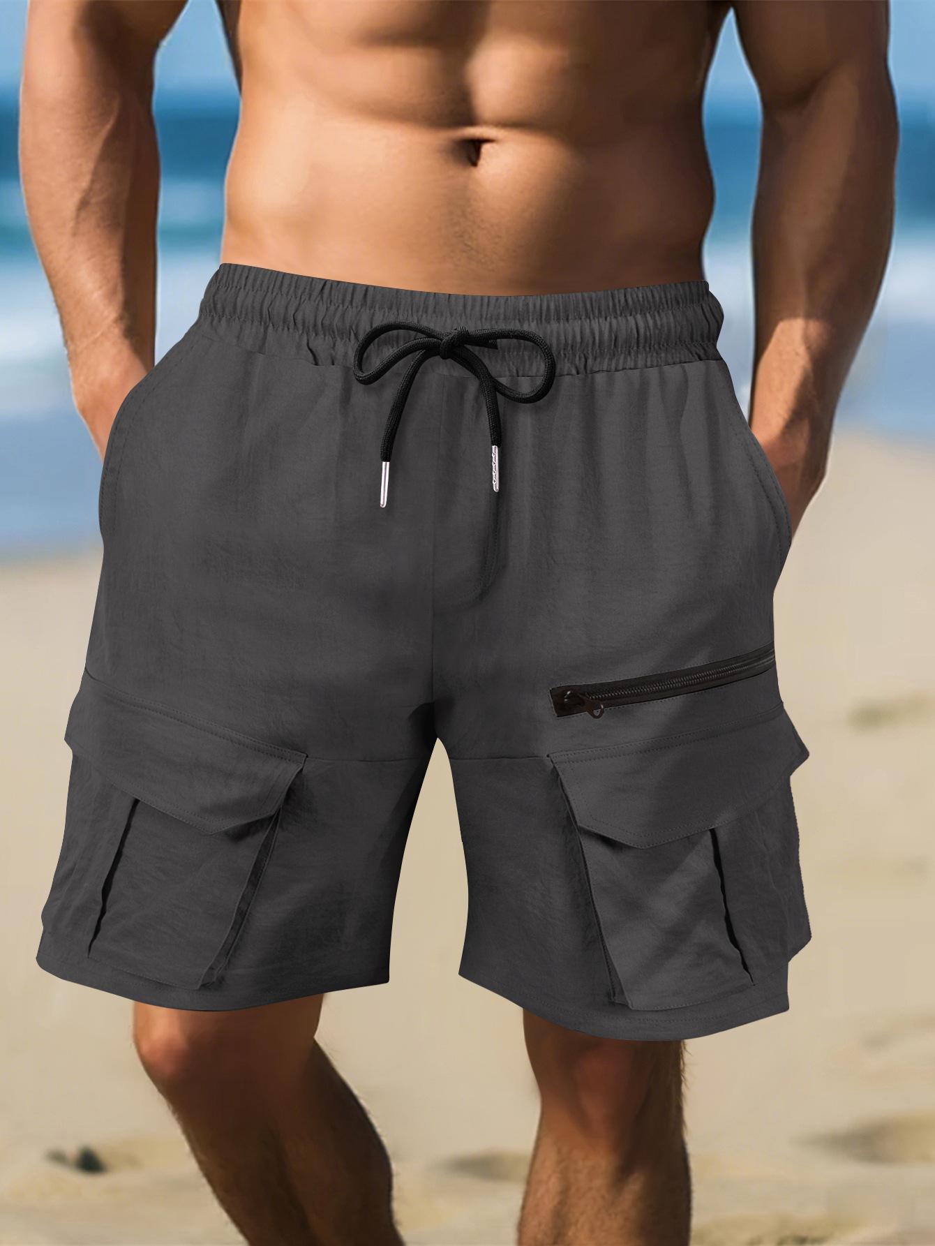Men s Summer Athletic Cargo Shorts, Multi-Pocket Shorts, Running Cycling Casual Sports Shorts S темно-серого