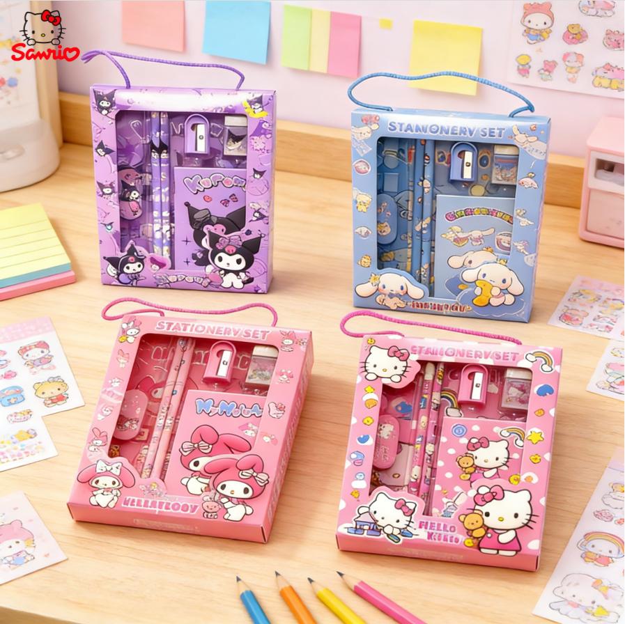 Sanrio Kuromi Melody Hello Kitty Handheld Stationery Collection Anime Cartoon Pencil Ruler Notebook Kid Educational Present Holiday Prize