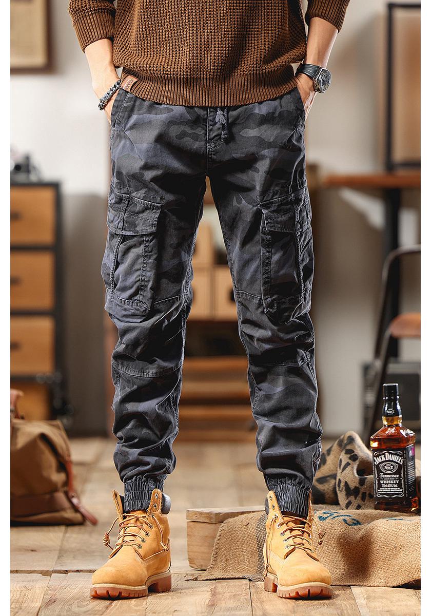 Men s 2025 Autumn Retro Camouflage Outdoor Tapered Work Pants 32