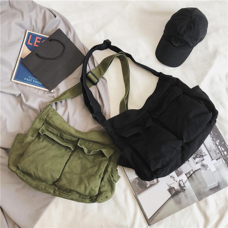 Vintage Messenger Bag Large Capacity Canvas Shoulder Bag Multi Pocket Messenger Bags Suitable for Daily Use Shopping Weekend Outings