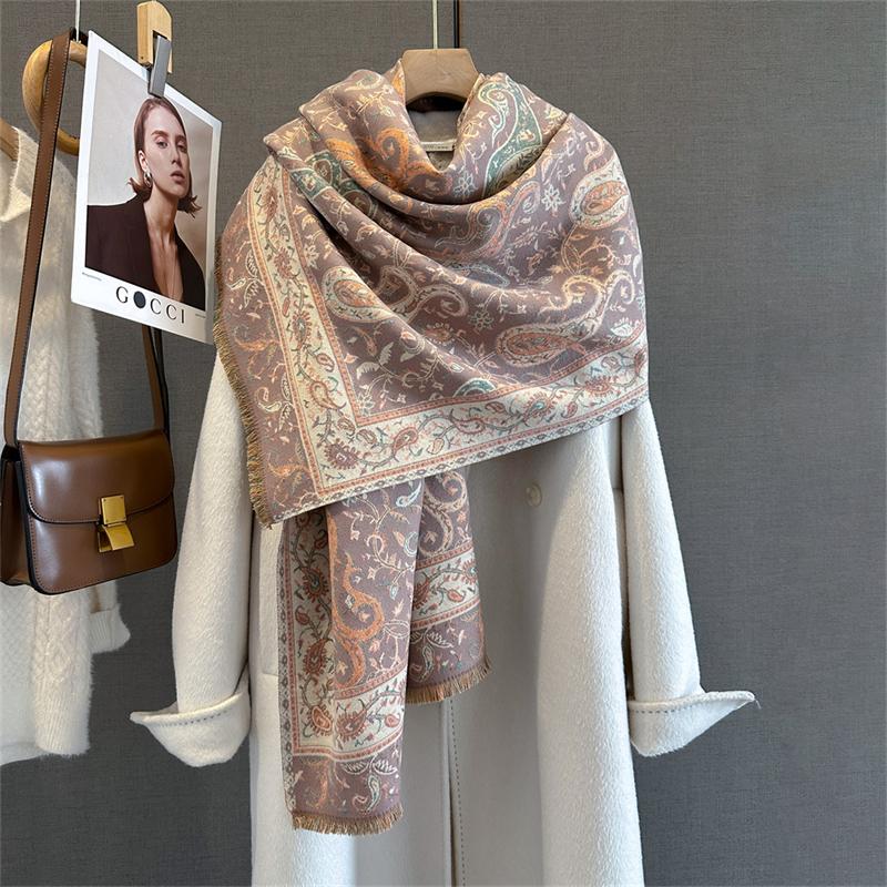 Design Floral Impresso Cashmere Cachecol Feminino Inverno Pashmina Xales E Envoltórios Grosso Quente Bufanda Estolas Cobertor Luxo