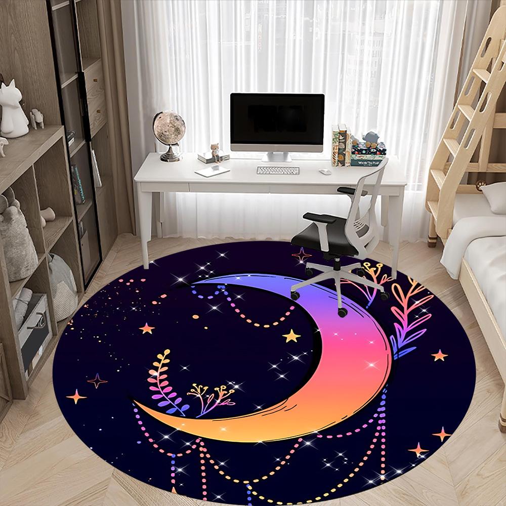 1pc Moon Stars Office Round Area Rug, Under Office Chairs Bedroom Living Room Home Decor, Room Deco, Available In Various Sizes