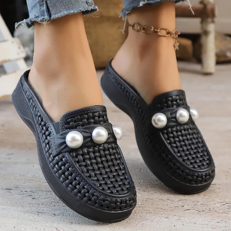 2025 Summer  Mesh Braided Women's Shoes Fashionable Breathable Toe Slippers Casual Women's Toe Wedge Sandals Pantuflas De Mujer