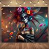 1 item a beautifully decorated female skeleton costume for Dia de los Muertos background wall decorationzyc