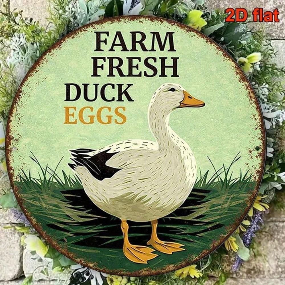 Vintage Farm Duck Eggs Metal Sign 8x8in Round Wall Decor for Kitchen Cafe