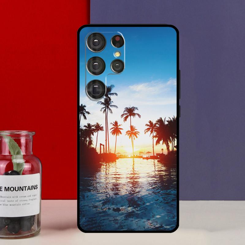 sunset palm trees Funda Case For Samsung Galaxy S25 Ultra S9 S10 S20 S21 FE S22 S23 Plus S24 Ultra Phone Cover