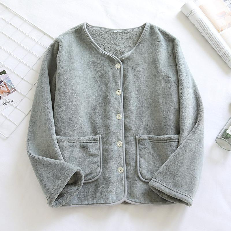 Herfst en Winter Nieuwe Pyjama Koraal Fleece Jas Dames Flanellen Tops Dubbelzijdig Fleece Warmte Verdikking Huispak Vrouwen M
