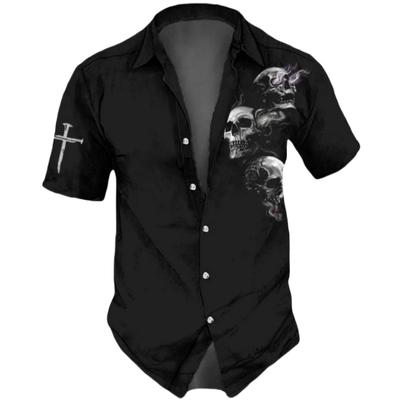 Camicie da Uomo con Stampa Teschio Horror Estate Stile Hip Hop Manica Corta Camicie con Bavero per Uomo Streetwear Camicia da Spiaggia Hawaiana per le Vacanze