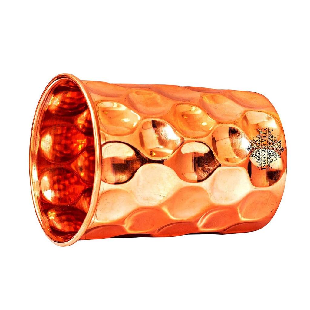 Pure Copper Drinkware Gift Set of 1 Jug & 4 Glass with Gift Box & Diamond Hammered Design, Gifting Item for Diwali, Jug-1.5 Litre & Glass-300 ML