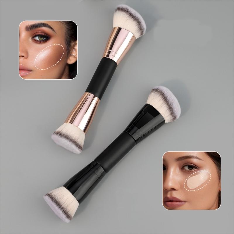 Duals Ended Liquid Makeup Brush Round & Angled Makeup Brushes,Synthetic Makeup Brush for Blending and Application Liquid